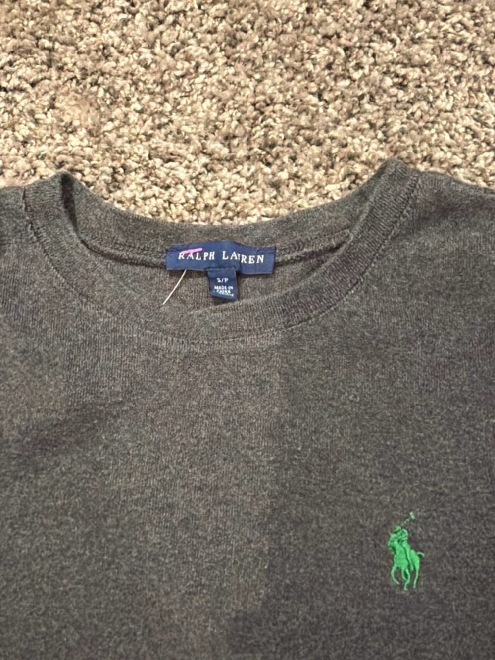 Ralph Lauren Long Sleeve Crewneck Tee - Charcoal with Green Logo - Picture 3 of 4